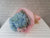 pure seed bq409 blue hydrangeas + light pink roses + silver leaves flower bouquet in pink wrappers