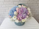 pure seed bk850 hydrangeas + roses + eustomas flower basket