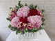 pure seed bk960 hydrangeas + roses + eustomas flower basket