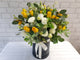 pure seed bk978 yellow roses + white eustomas + trachymene flower box