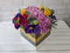 pure seed bk819 hot pink & yellow roses + pink hydrangeas + dark purple eustomas + silver leaves flower box