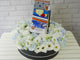 pure seed nb114 + Hydrangeas and Eustomas with Baby Boys Cotton Rompe + new born arrangement