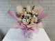 pureseed BK111 + Roses, Eustomas, Carnation Spray, Eucalyptus Leaves, Lace Flower and Pampas grass + table arrangement