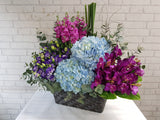 Hydrangeas & Orchid Flower Basket - BK198