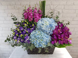 Hydrangeas & Orchid Flower Basket - BK198