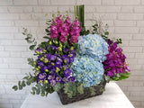 Hydrangeas & Orchid Flower Basket - BK198