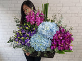 Hydrangeas & Orchid Flower Basket - BK198
