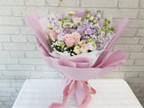Lilac Hydrangeas & Rose Mix Hand Bouquet - BQ834