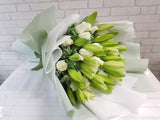 White Lily Rose Hand Bouquet - BQ844