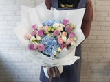 Blue Hydrangeas & Rose Hand Bouquet-BQ837
