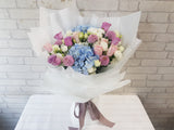 Blue Hydrangeas & Rose Hand Bouquet-BQ837
