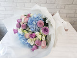 Blue Hydrangeas & Rose Hand Bouquet-BQ837
