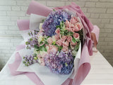 Lilac Hydrangeas & Pink Rose Hand Bouquet - BQ833