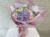Lilac Hydrangeas & Pink Rose Hand Bouquet - BQ833