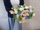 Blue Bliss Hydrangeas Flower Basket - BK208