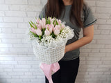 Pink Tulip & Baby Breath Bouquet- BQ865