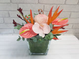  Phalaenopsis Orchid, Anthurium, Chrysanthemum, Heliconia  vase