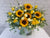 pure seed bk220 + Sunflower, 10 Roses, Carnation Spray and Silver Dollar Leaves + basket arrangement
