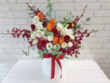 Orange Rose & Eustomas Flower Box - BK237