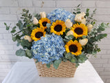Sunny Sunflower Hydrangeas Flower Basket - BK276