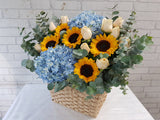 Sunny Sunflower Hydrangeas Flower Basket - BK276