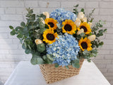 Sunny Sunflower Hydrangeas Flower Basket - BK276