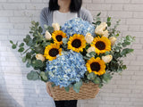 Sunny Sunflower Hydrangeas Flower Basket - BK276
