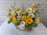 Elegant Tulip & Chamomile Flower Basket - BK264