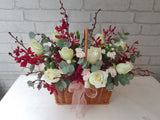 White Rose & Carnation Flower Basket - BT043