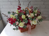 White Rose & Carnation Flower Basket - BT043