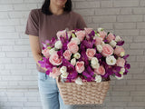 Marvelous Eustoma & Rose Basket - BK453