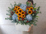 Sunflower & Hydrangeas Flower Basket - BK868