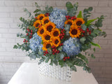 Sunflower & Hydrangeas Flower Basket - BK868