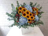 Sunflower & Hydrangeas Flower Basket - BK868