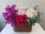 Energetic Orchid & Hydrangeas Flower Basket - BK188