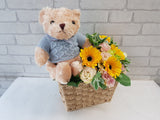 Adorable Teddy Bear & Flower Basket - TD482
