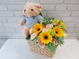 Adorable Teddy Bear & Flower Basket - TD482