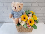 Adorable Teddy Bear & Flower Basket - TD482