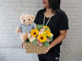 Adorable Teddy Bear & Flower Basket - TD482