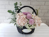 Pink Hydrangeas Flower Basket - BK948