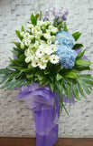 pureseed sy067 + Eustomas, Gerberas and Hydrangeas + sympathy stand