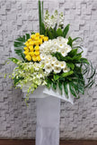 yellow roses white gerbera orchid  Condolences Flower Stand - SY218