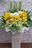 pure seed sy167 + hydrangeas , roses, lilies, gerberas, orchids, tuberoses + sympathy stand