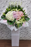 pink gerbera hydrangeas orchid matthiola Condolences Flower Stand - SY223