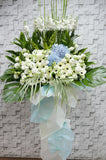 pureseed sy129 + hydrangeas, Eustomas, Gerberas and Matthiolas + sympathy stand