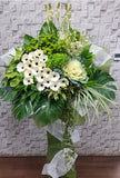 green hydrangeas, white gerbera Condolences Flower Stand - SY222