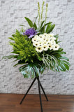 pureseed sy118 + Gerberas, Brassica and Yellow Peacorks + sympathy stand