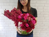 Crimson Rose & Orchid Glass Vase - VS013