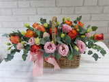 Orange Rose Flower Basket - BK956