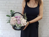 Pink Hydrangeas Flower Basket - BK948
